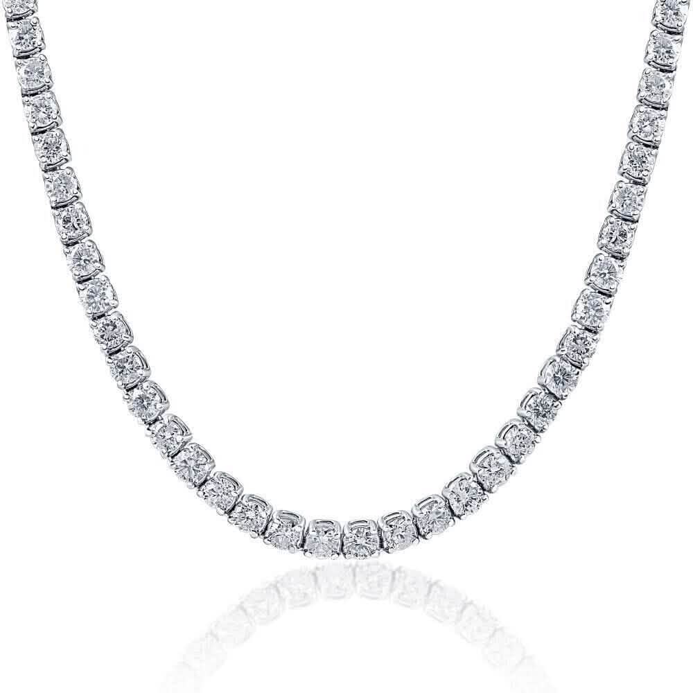 Huge 23 Ct TW Round Cut Natural Diamond Tennis Necklace 14K White Gold 18" Necklaces - DailySale