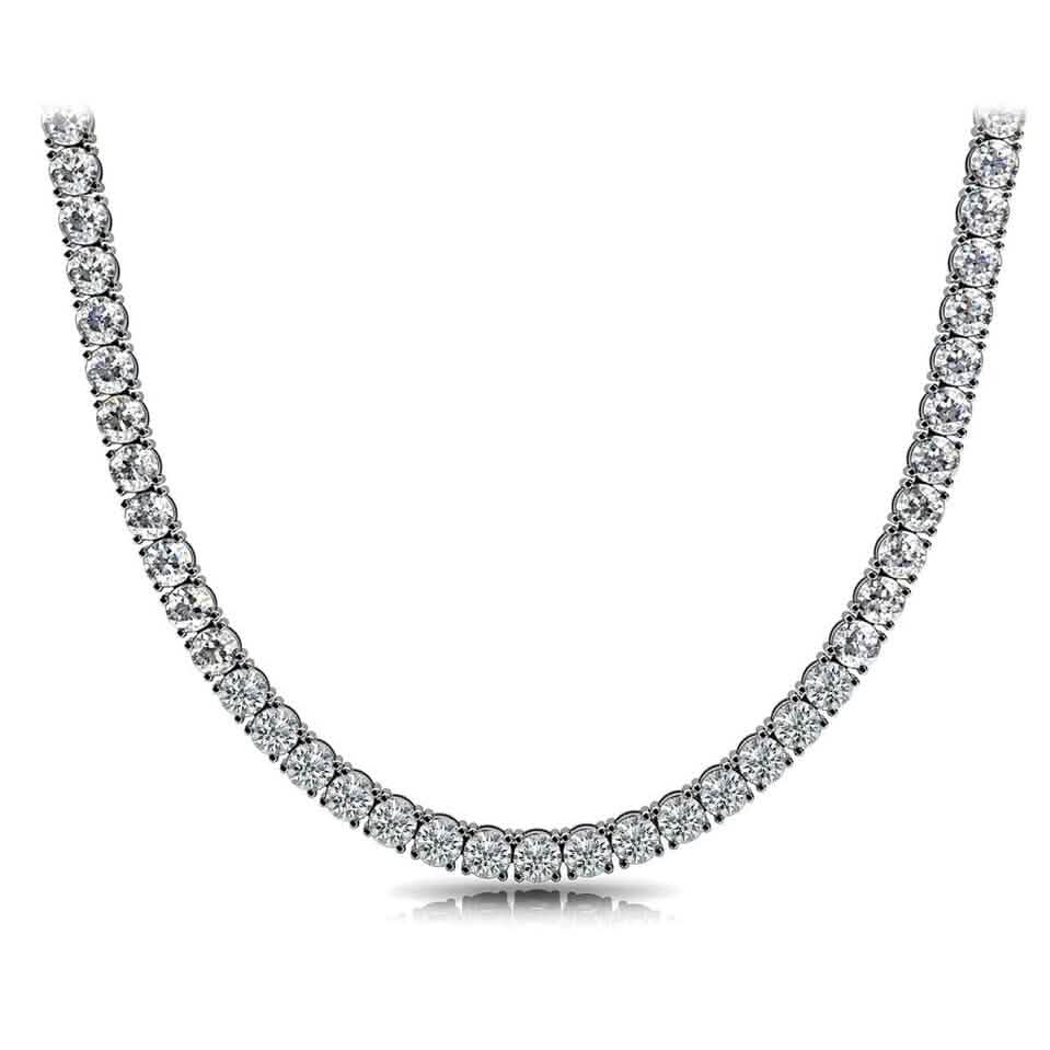 Huge 23 Ct TW Round Cut Natural Diamond Tennis Necklace 14K White Gold 18" Necklaces - DailySale