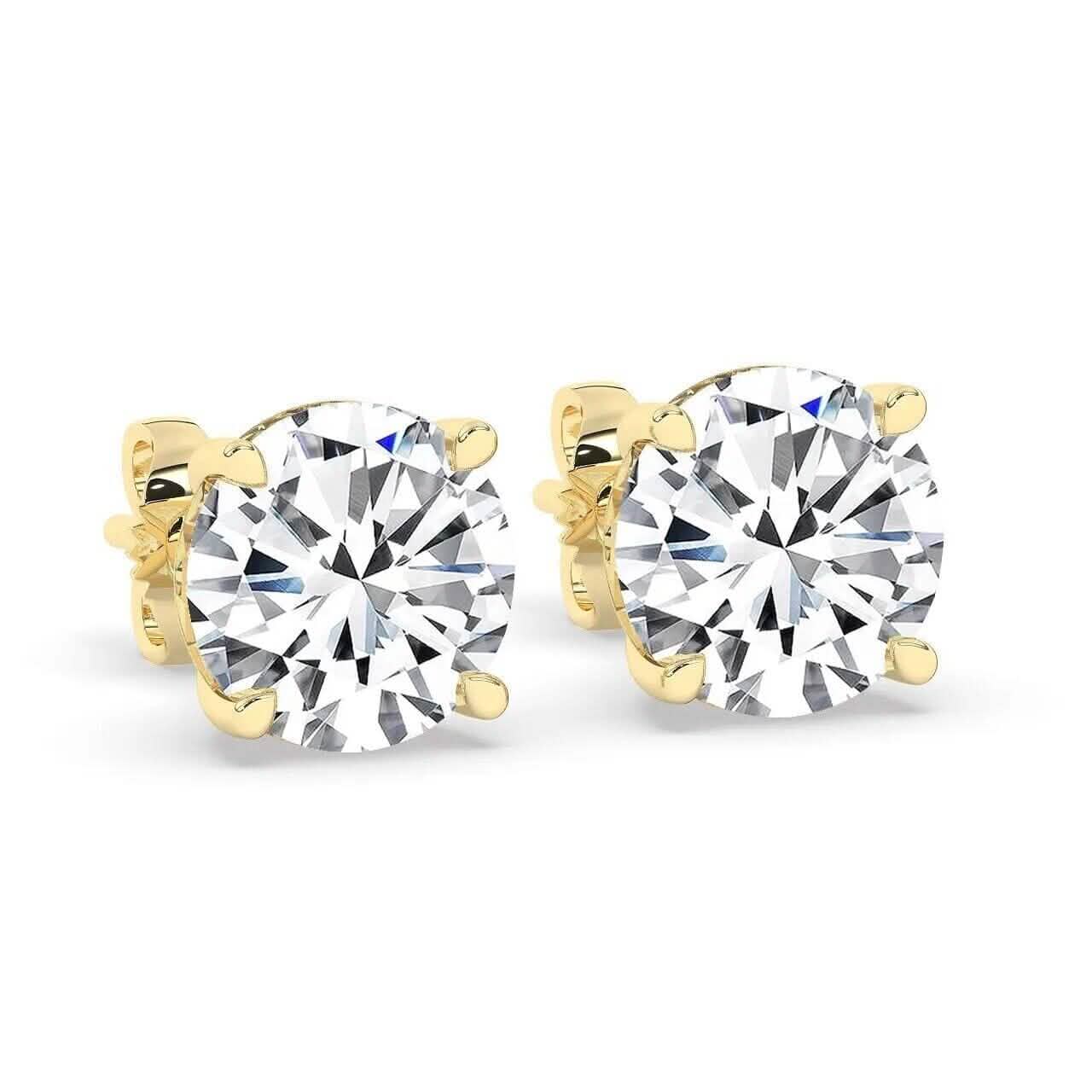 IGI,F/VS1 ,2 CT Solitaire Lab-Grown Round Diamond Studs Earring, 18K Yellow Gold Earrings - DailySale