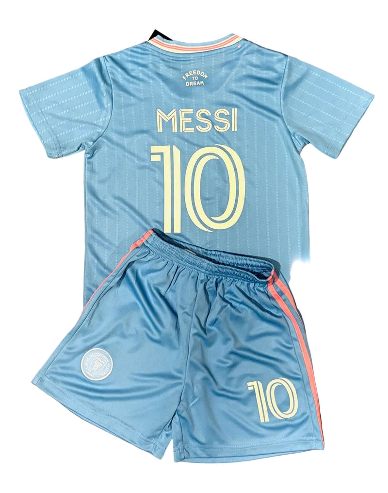 Lionel Messi Kids Blue Miami Soccer Jersey Set Football Youth Toddler