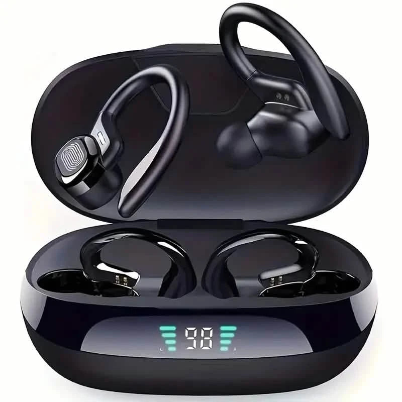 In-Ear Headphones With Noise Cancelling Mic, Sport Earhook & LED Display Headphones Black - DailySale