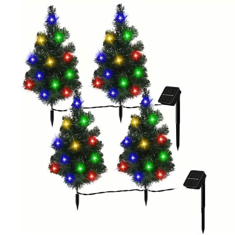 IP65 Waterproof Solar Powered Prelit Small Christmas Tree Holiday Decor & Apparel 4-Pack - DailySale