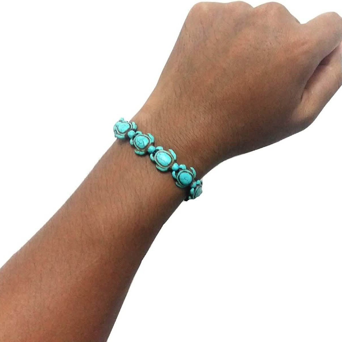 Turquoise sea turtle bracelet worn on the wrist