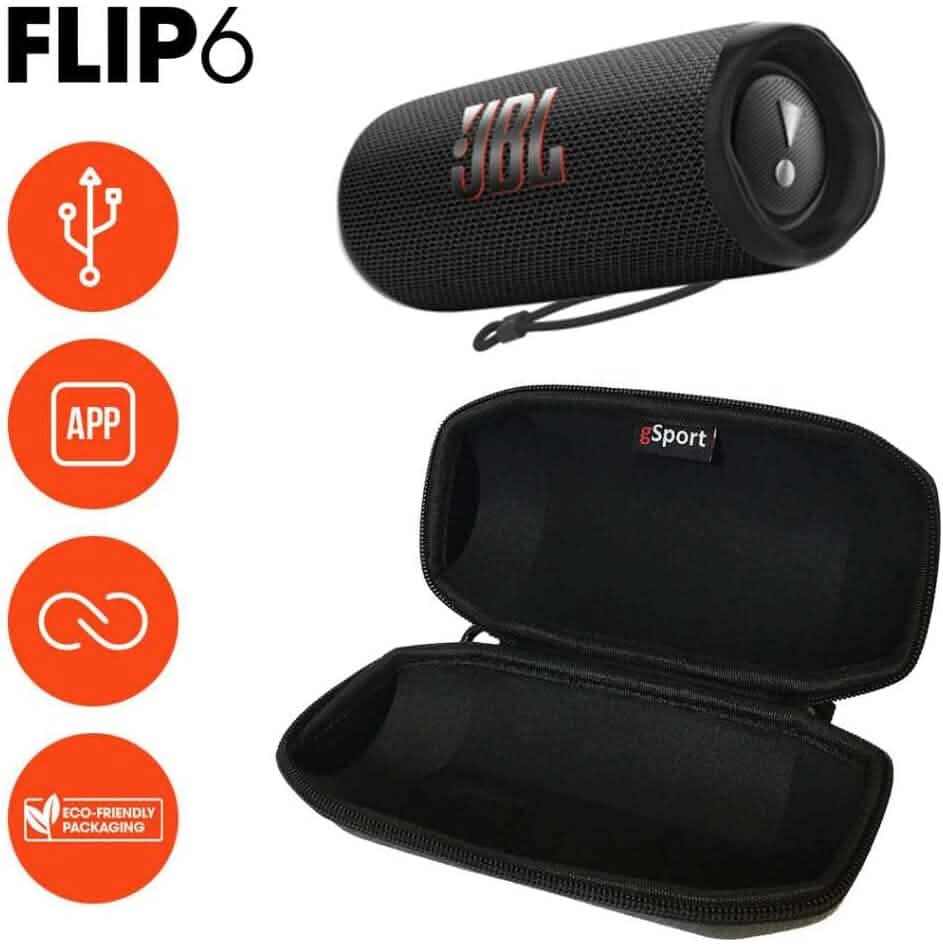 JBL FLIP 6 Waterproof Portable Speaker Bundle with gSport Carbon Fiber Case (Black) Speakers - DailySale