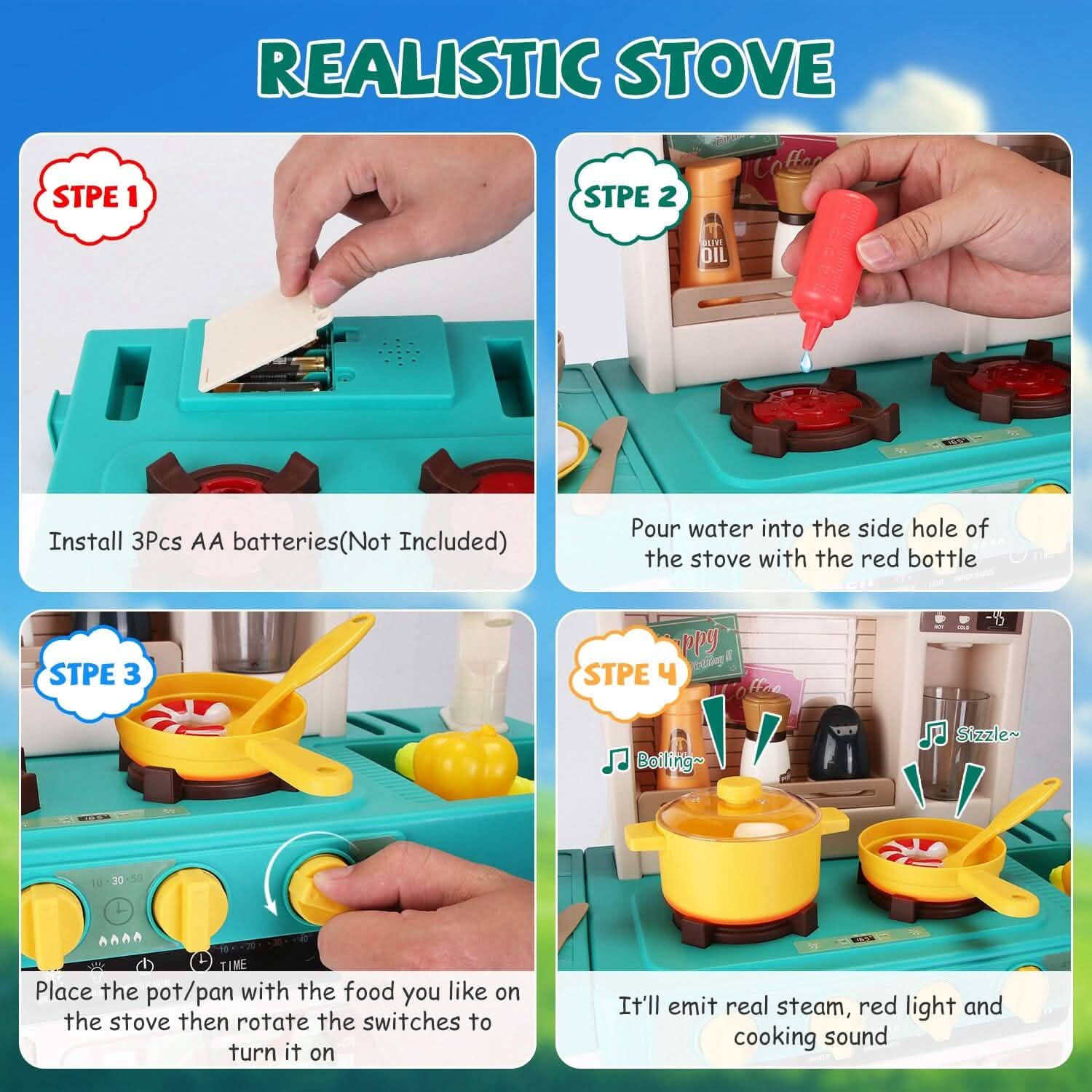 Kids Kitchen Play Set Interactive Pretend Kitchen Toys Cookware Toys & Games - DailySale