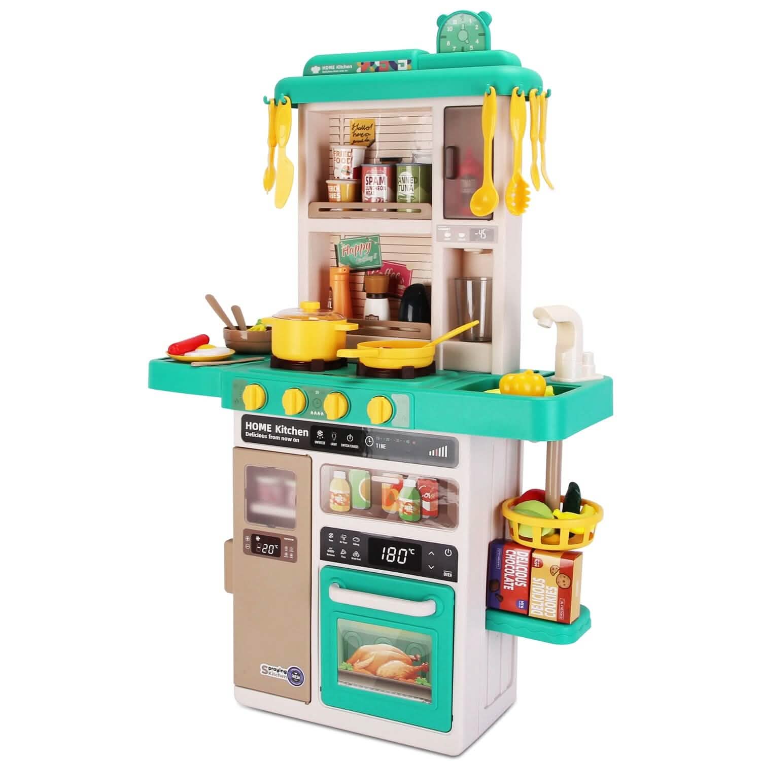Kids Kitchen Play Set Interactive Pretend Kitchen Toys Cookware Toys & Games Green - DailySale