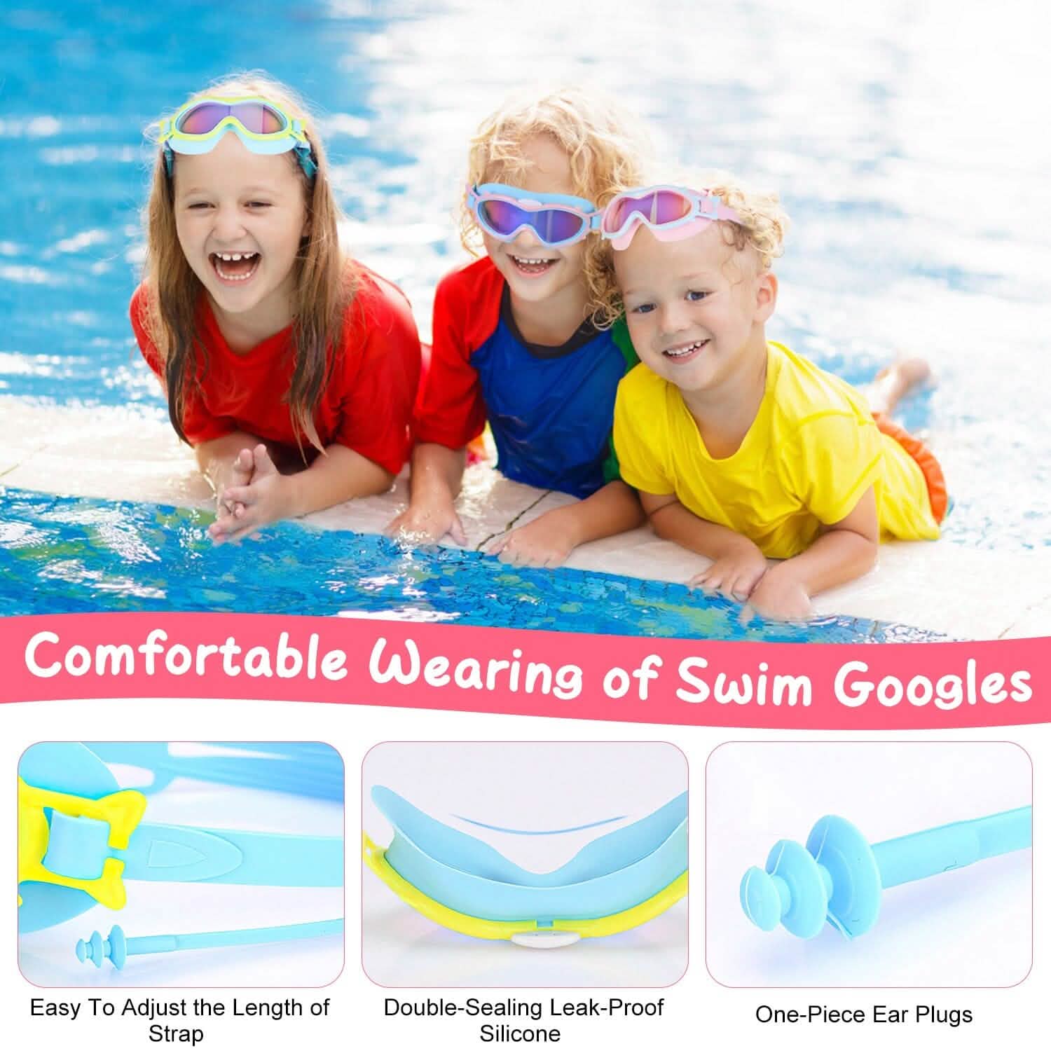 Kids Swim Goggles with Ear Plugs UV Protection Anti-Fog Leak Proof Sports & Outdoors - DailySale