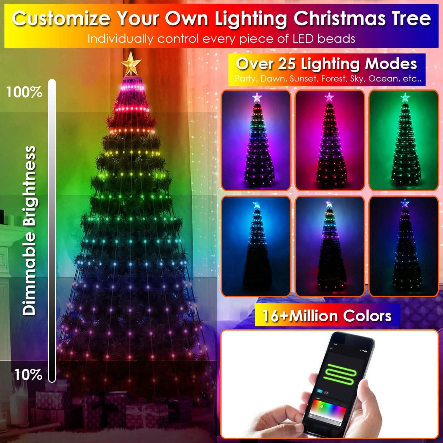 LED Lights Collapsible Christmas Tree Light with Remote App Control Holiday Decor & Apparel - DailySale