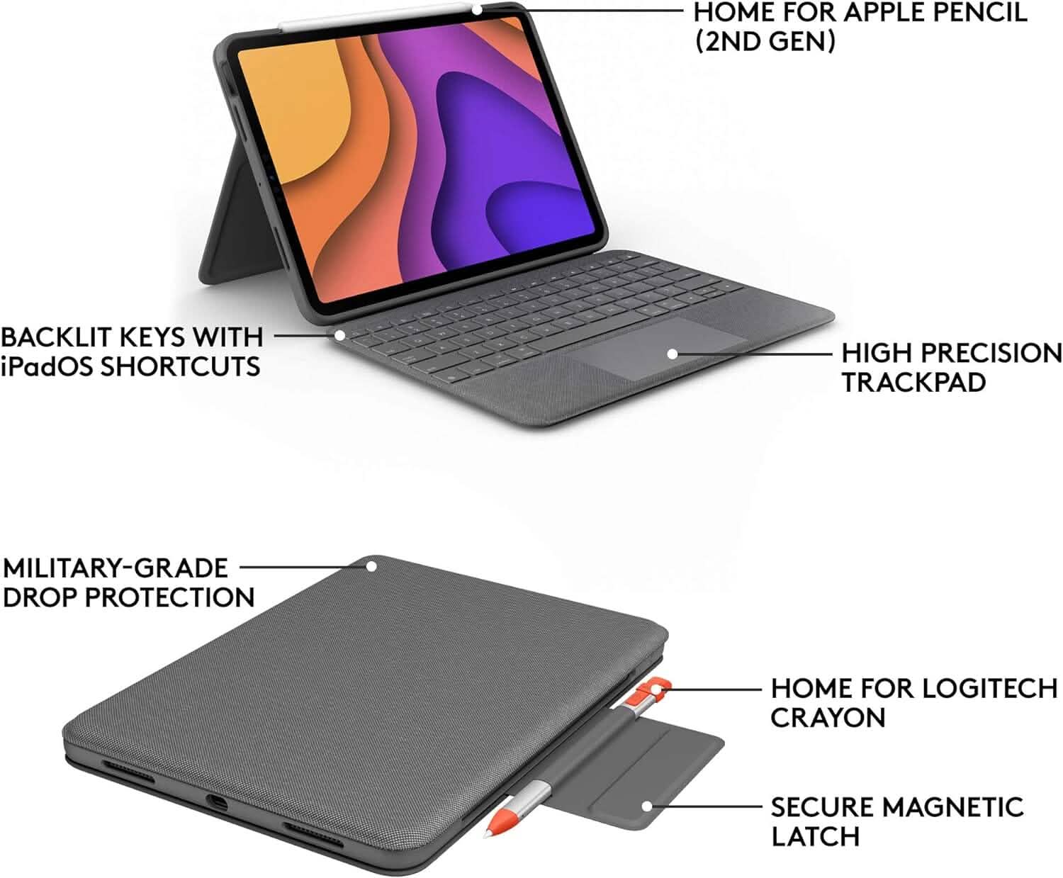 Logitech Folio Touch iPad Keyboard Case with Trackpad and Smart Connector for iPad Air (4th Generation) – Graphite Apple Exclusive Computer Accessories - DailySale