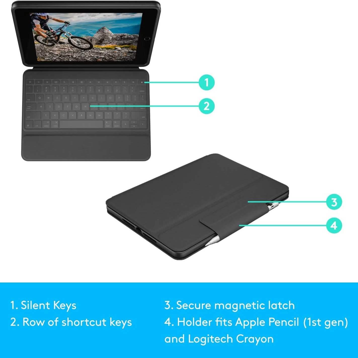 Logitech Rugged Folio - iPad (7th, 8th & 9th Generation) Protective Keyboard Case Computer Accessories - DailySale