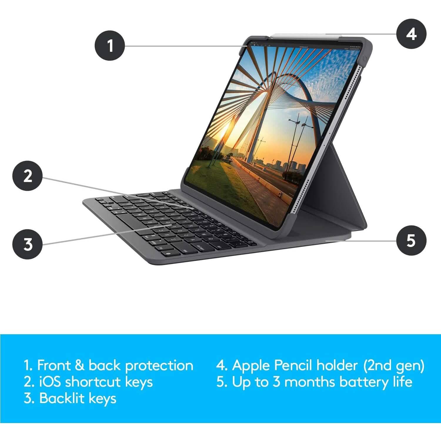 Logitech Slim Folio Pro Backlit Bluetooth Keyboard Case for iPad Pro 11-inch (1st, 2nd, 3rd, 4th Gen- 2018, 2020, 2021, 2022) (Refurbished) Computer Accessories - DailySale