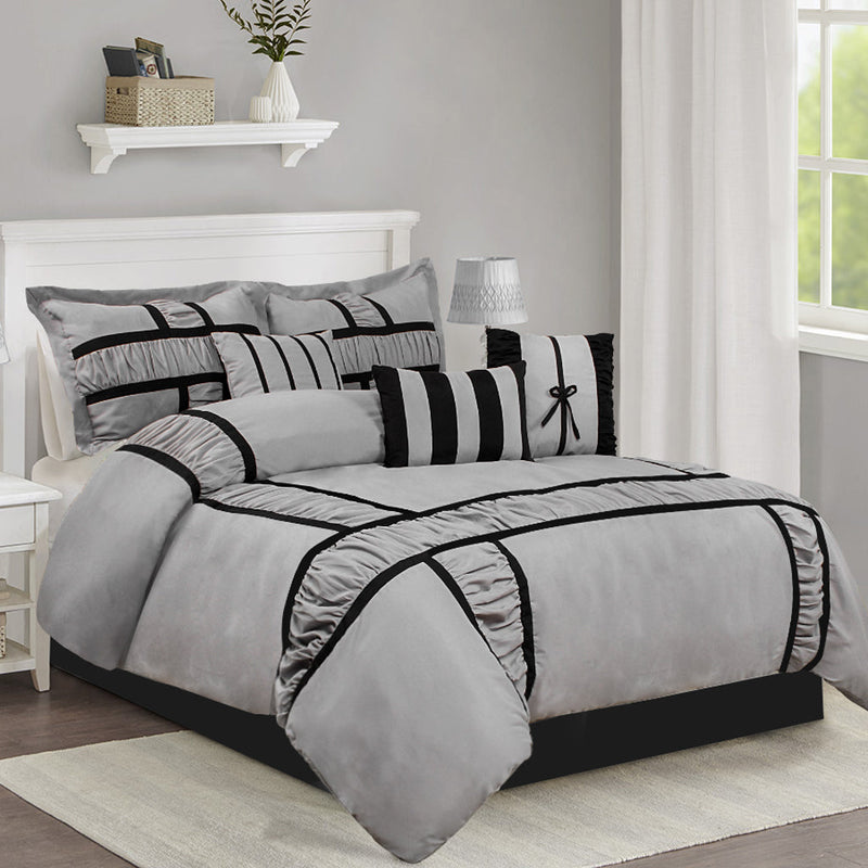 7 Piece Microfiber Ruffle and Patchwork Comforter Set