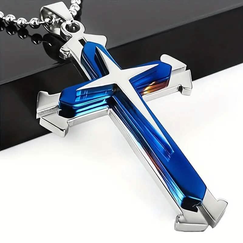 Men's Fashion Cross Dominance Guardian Multi Layer Necklace Necklaces Blue - DailySale