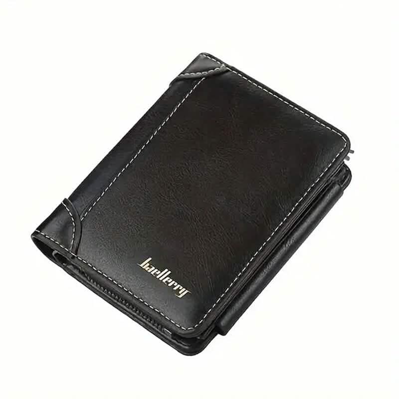 Men's Short Multi-Card Slots Tri-Fold Zipper Coin Pocket Wallet Men's Shoes & Accessories Black - DailySale