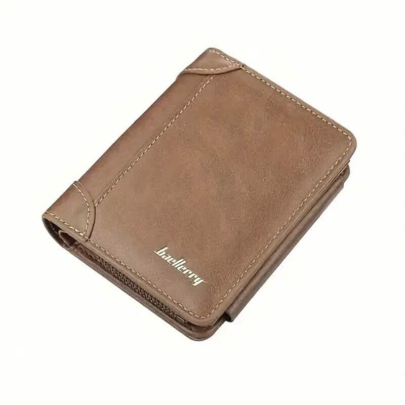 Men's Short Multi-Card Slots Tri-Fold Zipper Coin Pocket Wallet Men's Shoes & Accessories Brown - DailySale