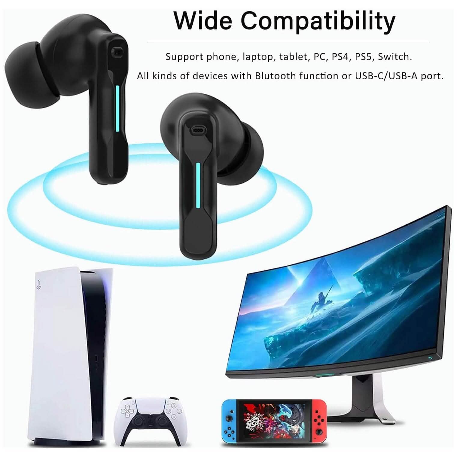 Middle Rabbit SW4 Wireless Gaming Earbuds (Refurbished) Headphones - DailySale