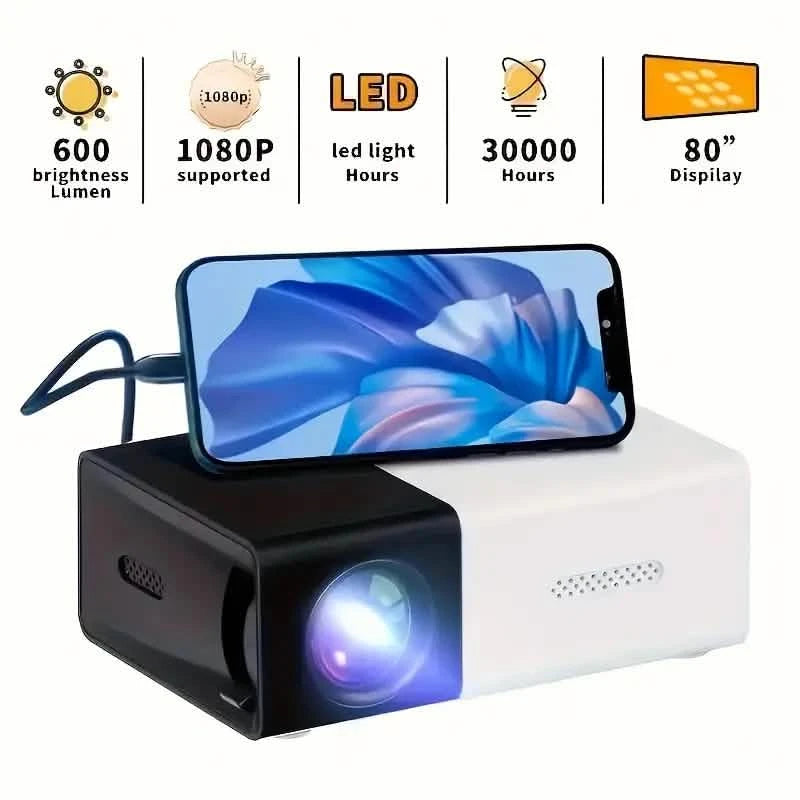 Mini Portable High-Definition Movie Projector Bright 3000+ Lumen HD LED Light Source With USB TV & Video - DailySale
