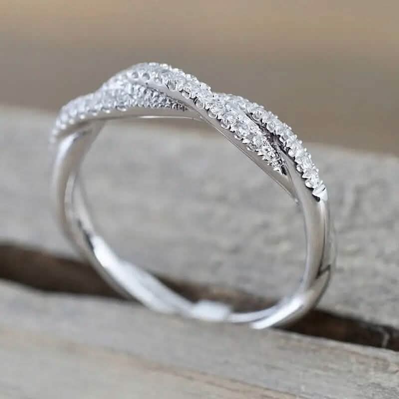Minimalism 925 Silver Plated Zirconia Twist Ring Rings 6 - DailySale