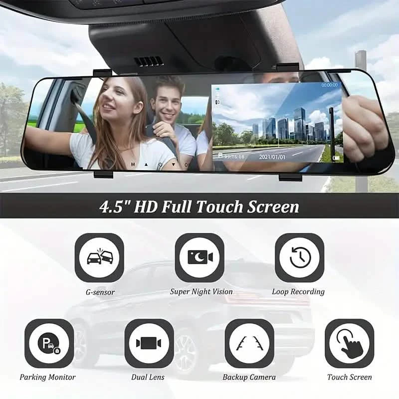 Mirror Dash Cam 4.5 Inch Rear View Mirror 1080P Front and Rear View Dual Cameras Automotive - DailySale