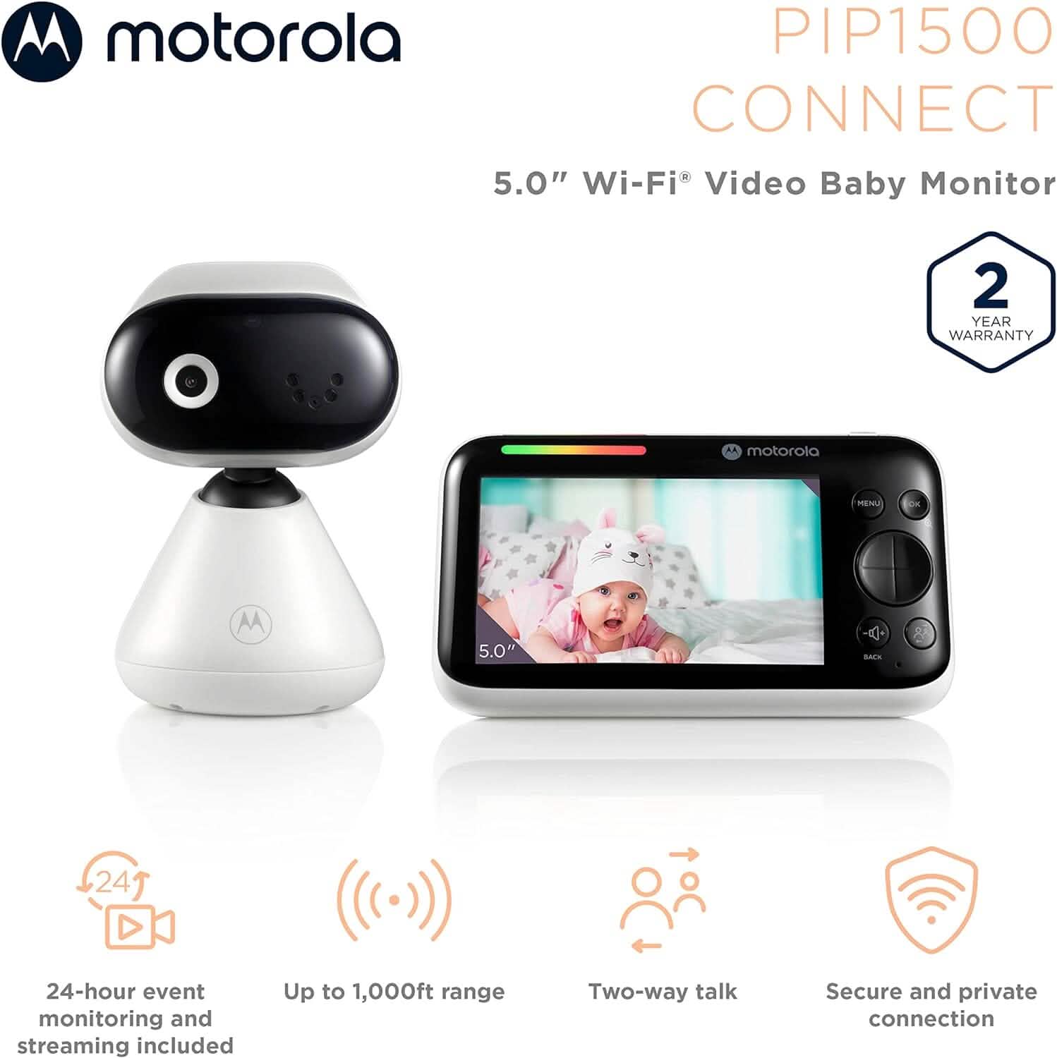 Motorola Baby Monitor PIP1500 Connect - 5" WiFi Video Baby Monitor with Camera Smart Home & Security - DailySale