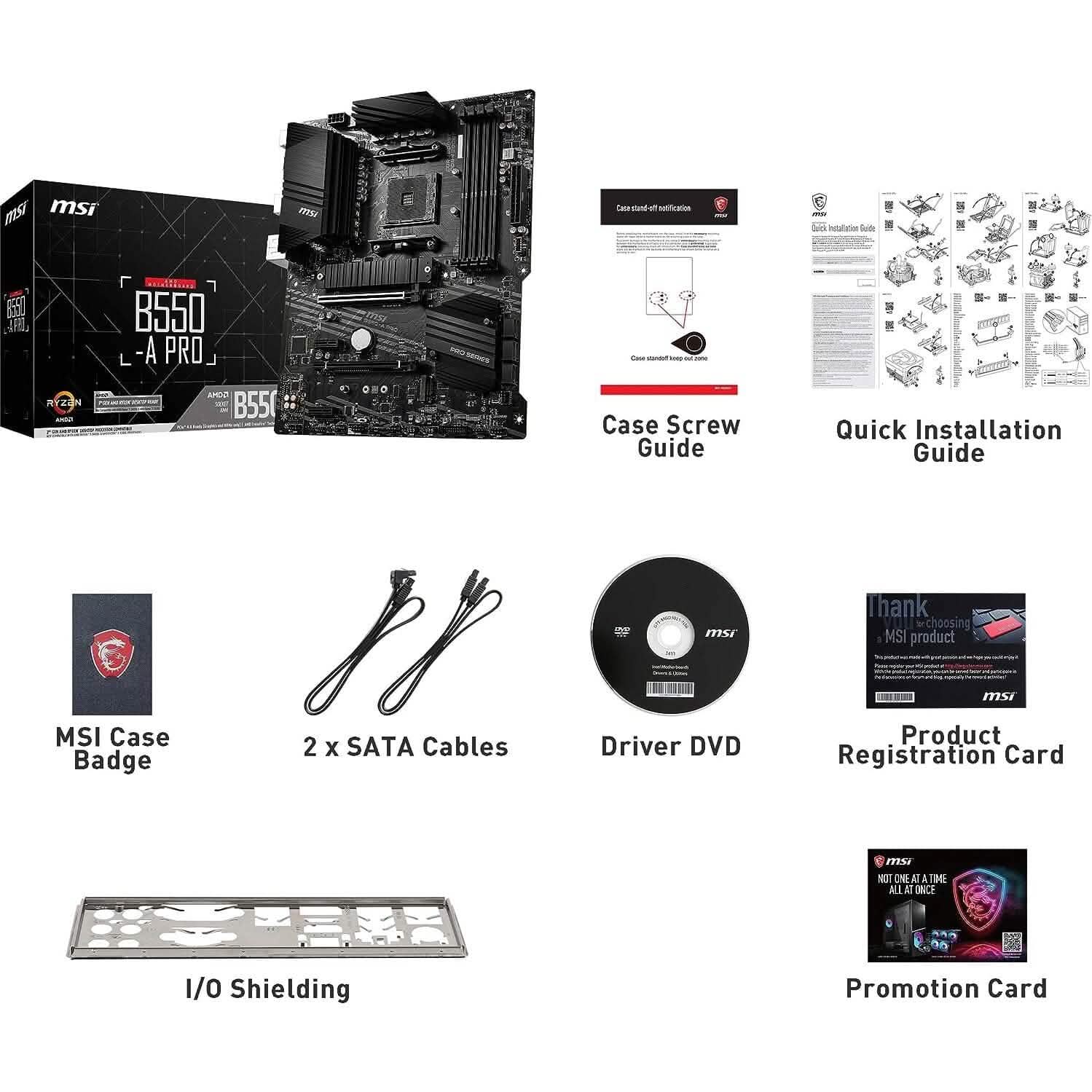 MSI B550-A PRO ProSeries Motherboard (AMD AM4, DDR4, PCIe 4.0, SATA 6Gb/s, M.2, USB 3.2 Gen 2, HDMI/DP, ATX) (Refurbished) Computer Accessories - DailySale