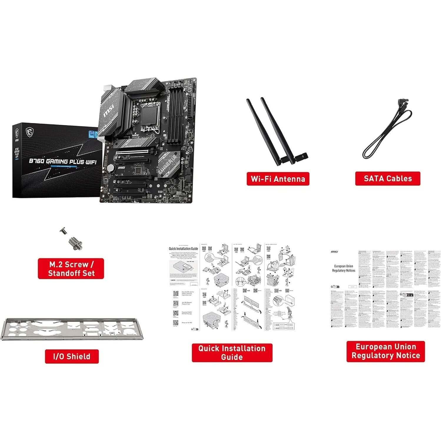 MSI B760 Gaming Plus WiFi Gaming Motherboard (Supports 12th/13th Gen Intel Processors, LGA 1700, DDR5, PCIe 4.0, M.2, 2.5Gbps LAN, USB 3.2 Gen2, Wi-Fi 6E, ATX) (Refurbished) Computer Accessories - DailySale