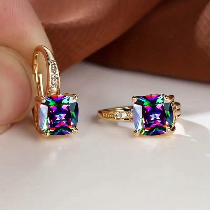 Multicolor Square Cut Stone Drop Earrings Earrings - DailySale