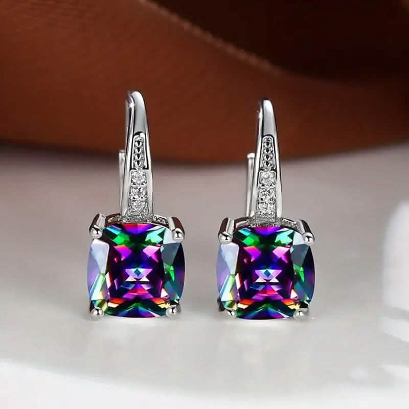 Multicolor Square Cut Stone Drop Earrings Earrings Silver - DailySale