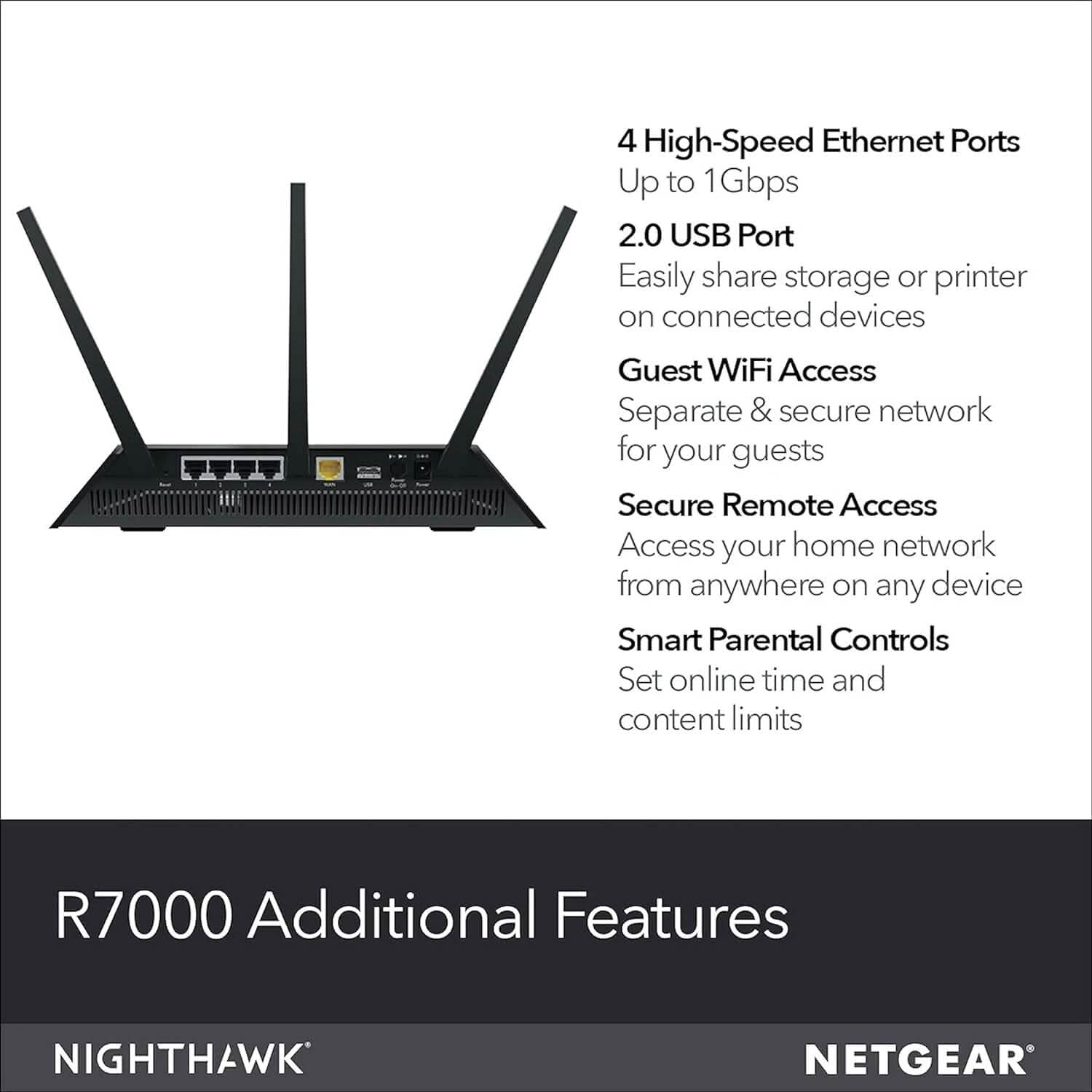 NETGEAR Nighthawk Smart Wi-Fi Router (R7000-100NAS) - AC1900 Wireless Speed (Up to 1900 Mbps) (Refurbished) Computer Accessories - DailySale