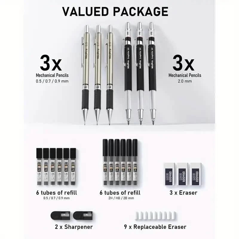 Nicpro Art Mechanical Pencil Set for Writing, Sketching, Drawing With Lead Refills Case Arts & Crafts - DailySale