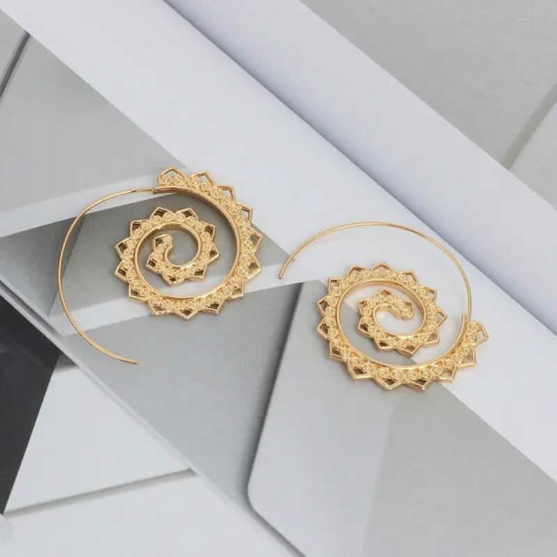Oval Spiral Exaggerated Swirl Gear Heart Shape Earrings Earrings Gold - DailySale