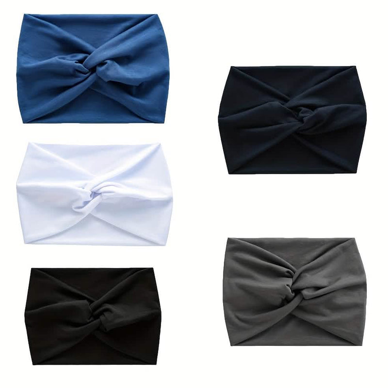 Five wide twist knot headbands in assorted colors