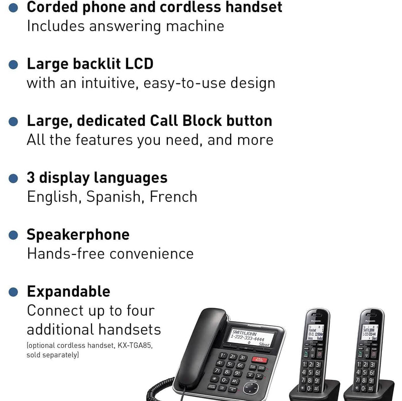 Panasonic Expandable Corded/Cordless Phone System with Answering Machine and One Touch Call Blocking – 2 Handsets Household Appliances - DailySale
