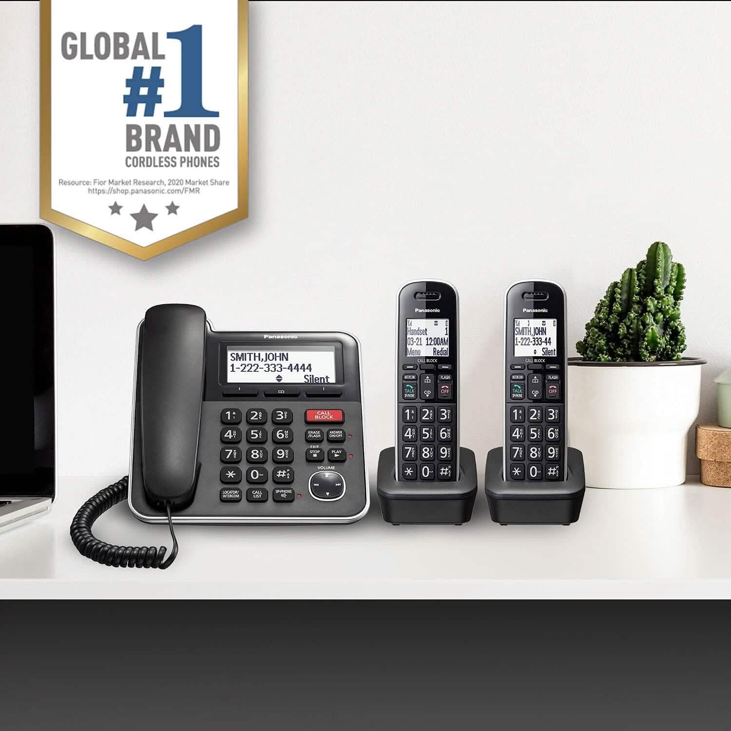 Panasonic Expandable Corded/Cordless Phone System with Answering Machine and One Touch Call Blocking – 2 Handsets Household Appliances - DailySale