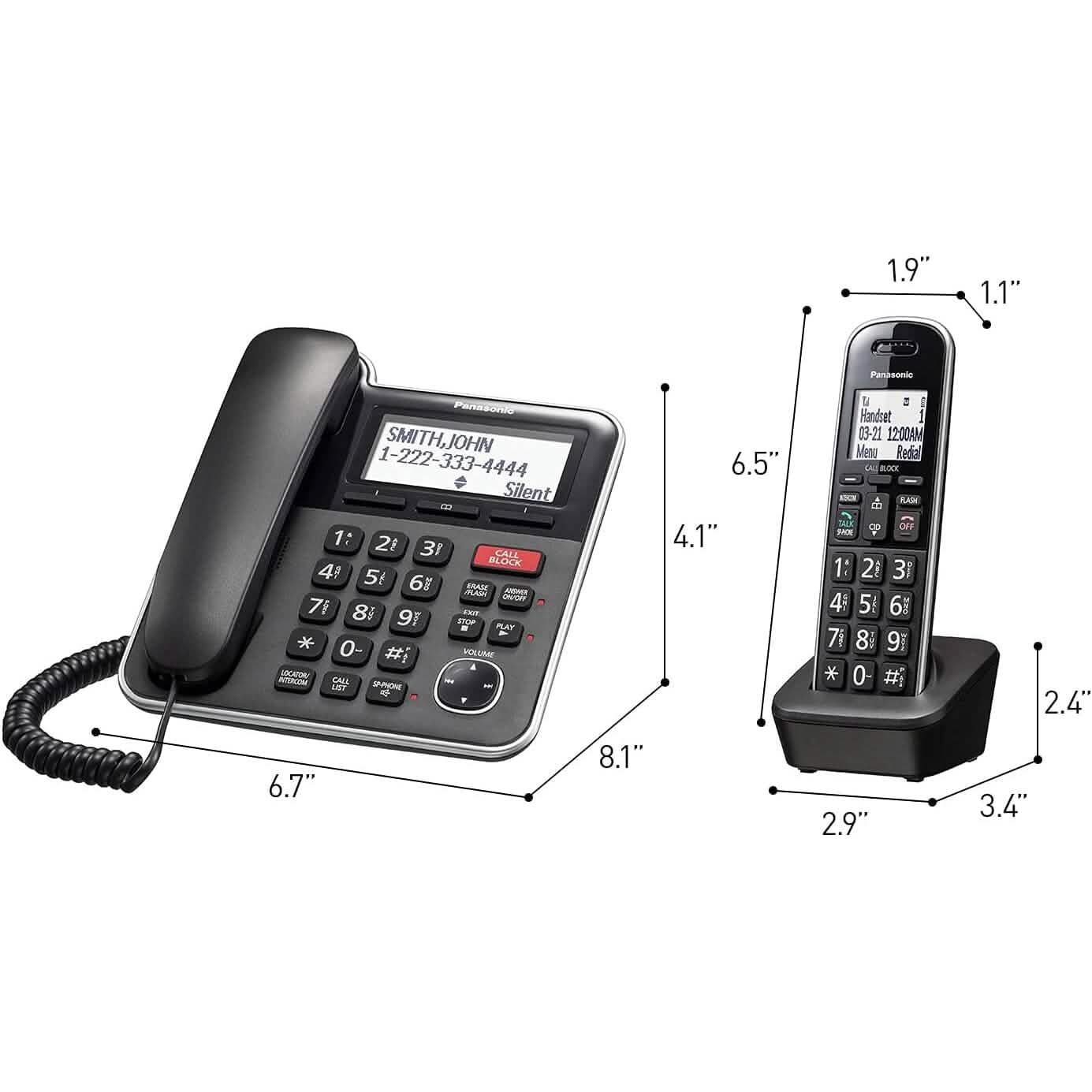 Panasonic Expandable Corded/Cordless Phone System with Answering Machine and One Touch Call Blocking – 2 Handsets Household Appliances - DailySale