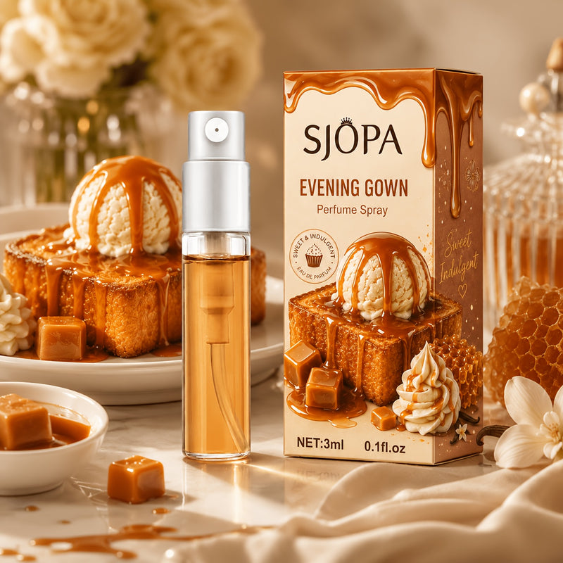 Caramel scented mini perfume spray, 3 ml, with its box