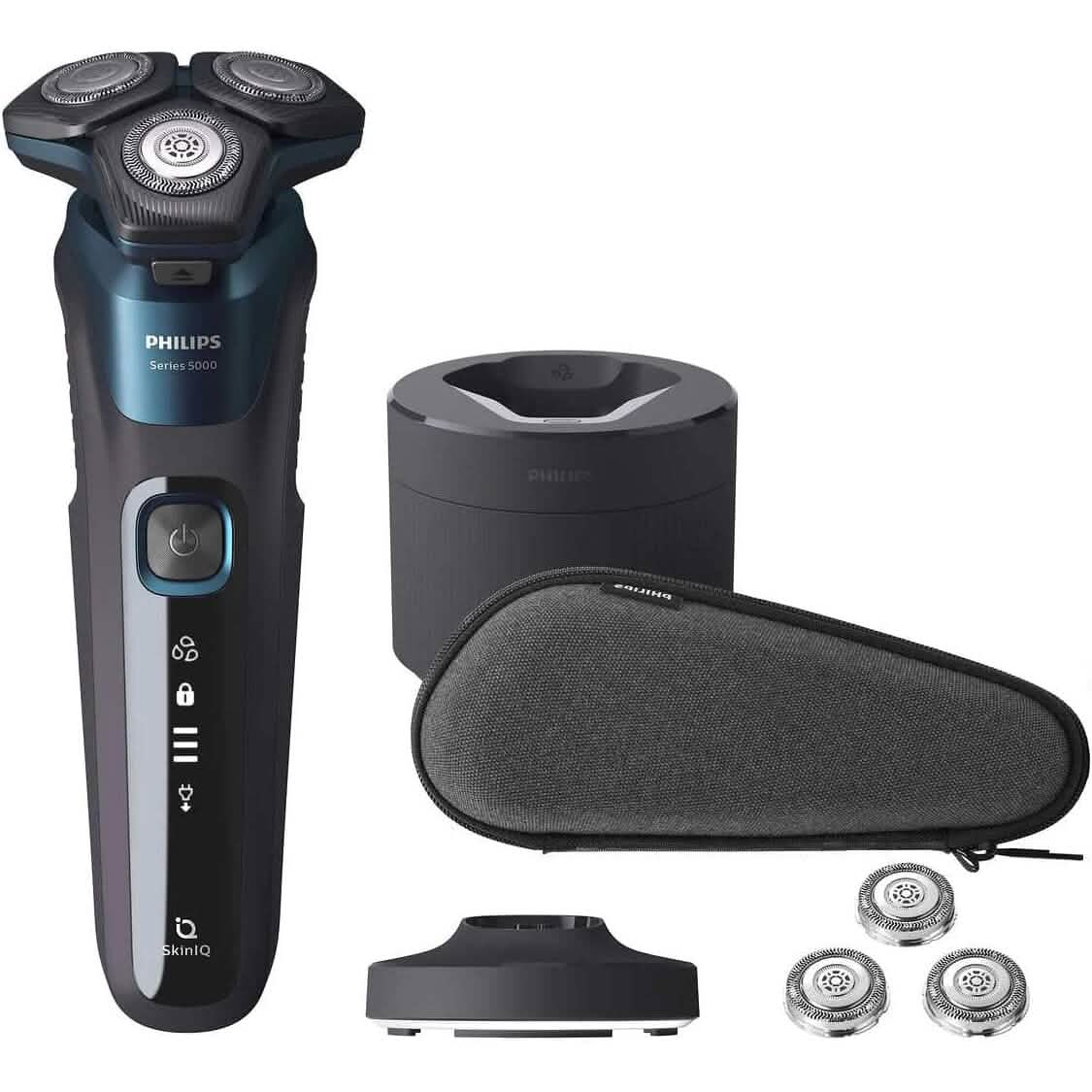 Philips Wet & Dry Shaver 5000 with SkinIQ Tech + Shave Heads, Charging & Cleaning Base (Refurbished) Men's Grooming - DailySale