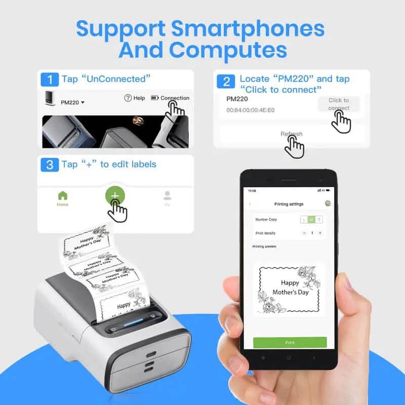 Polono Label Maker Machine with Tape PM220 Label Printer Mobile Accessories - DailySale