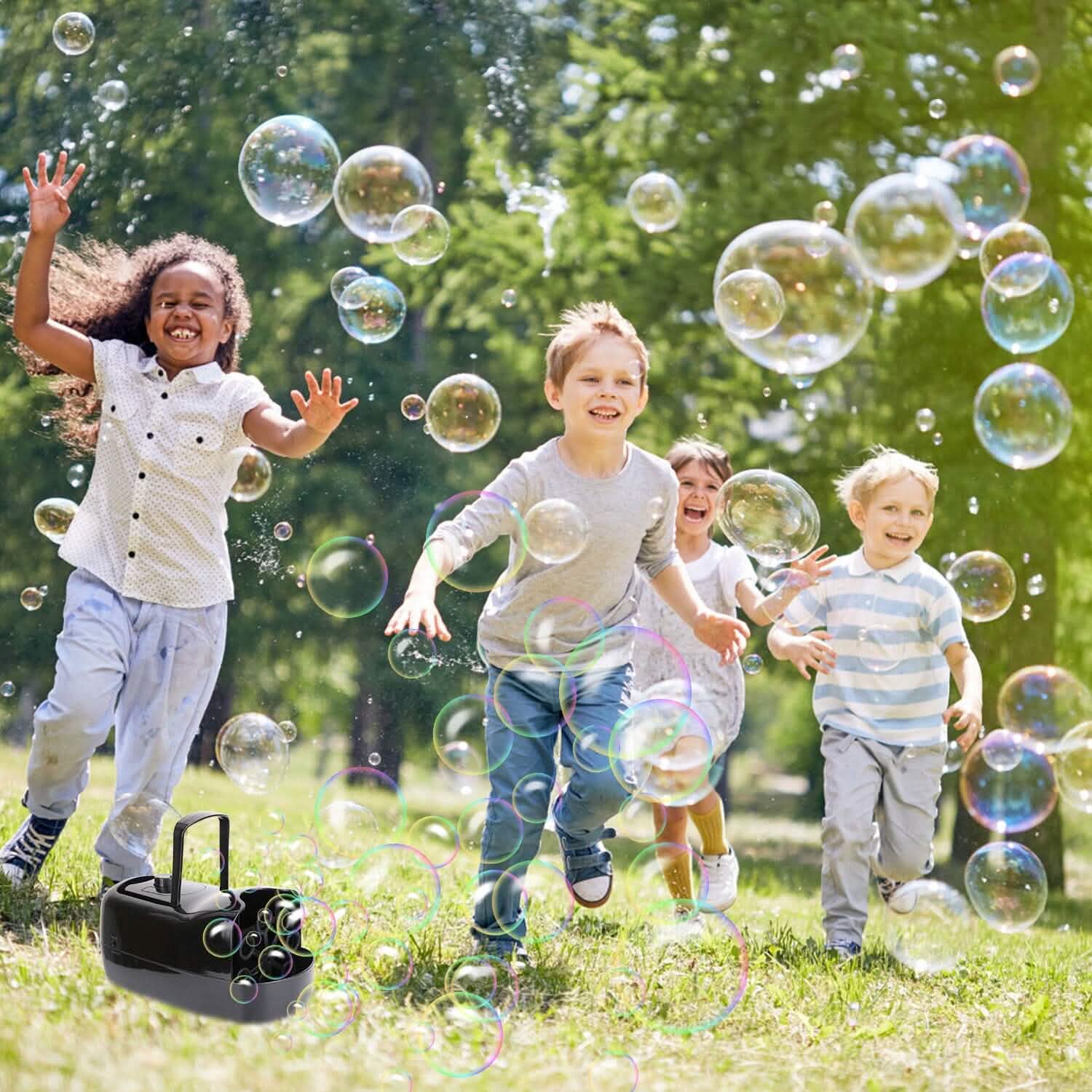 Portable Bubble Blowing Machine with 2 Speeds Handle 3000-4000 Bubbles Per Minute Plug-In Battery Powered Holiday Decor & Apparel - DailySale