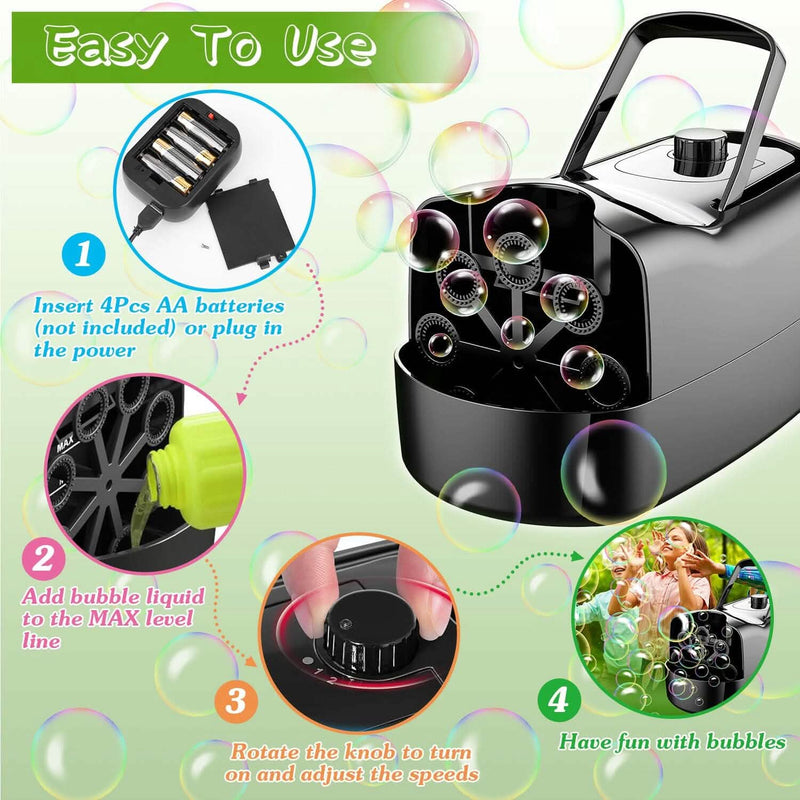 Portable Bubble Blowing Machine with 2 Speeds Handle 3000-4000 Bubbles Per Minute Plug-In Battery Powered Holiday Decor & Apparel - DailySale