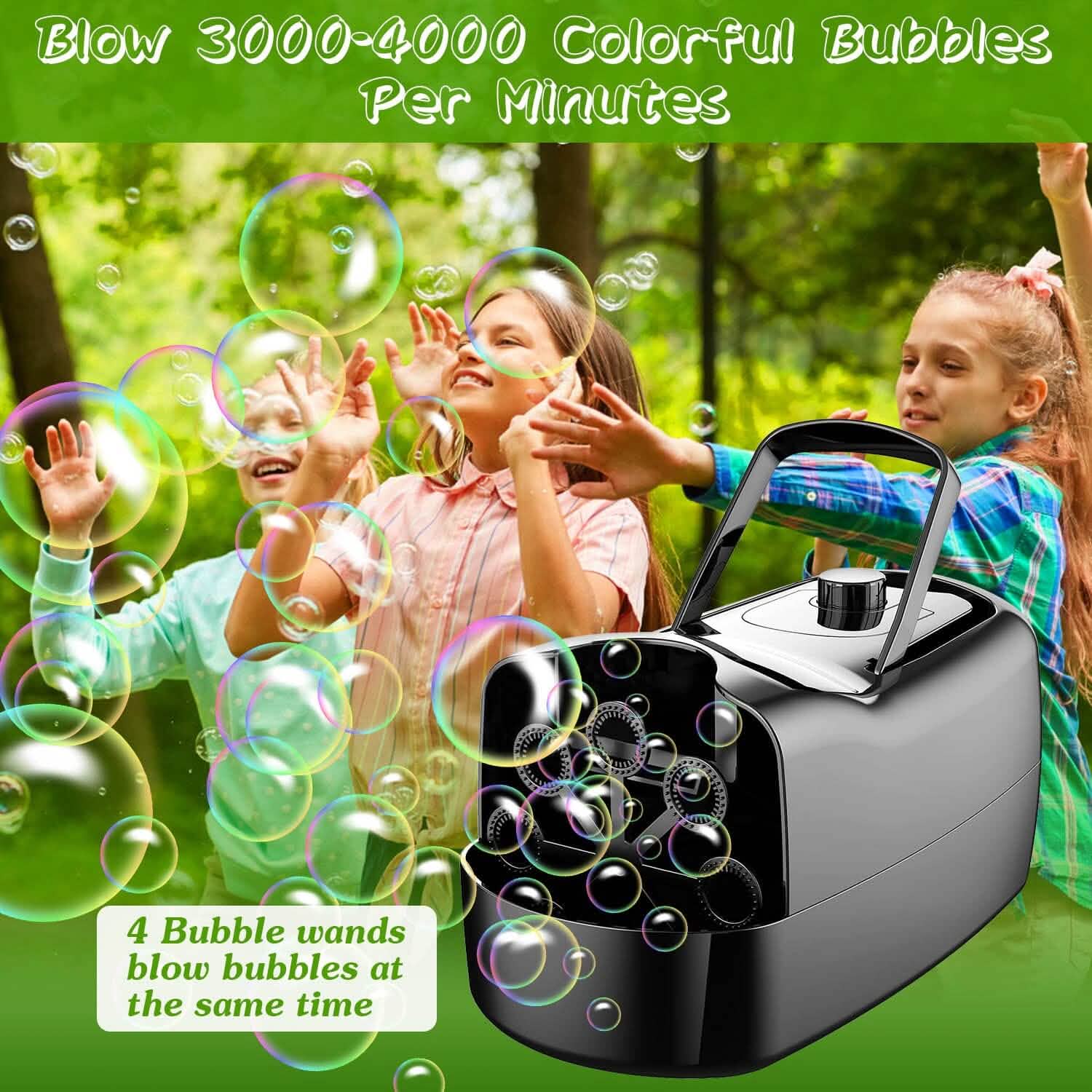 Portable Bubble Blowing Machine with 2 Speeds Handle 3000-4000 Bubbles Per Minute Plug-In Battery Powered Holiday Decor & Apparel - DailySale