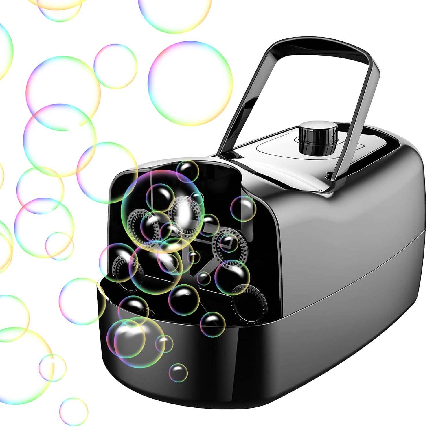 Portable Bubble Blowing Machine with 2 Speeds Handle 3000-4000 Bubbles Per Minute Plug-In Battery Powered Holiday Decor & Apparel - DailySale