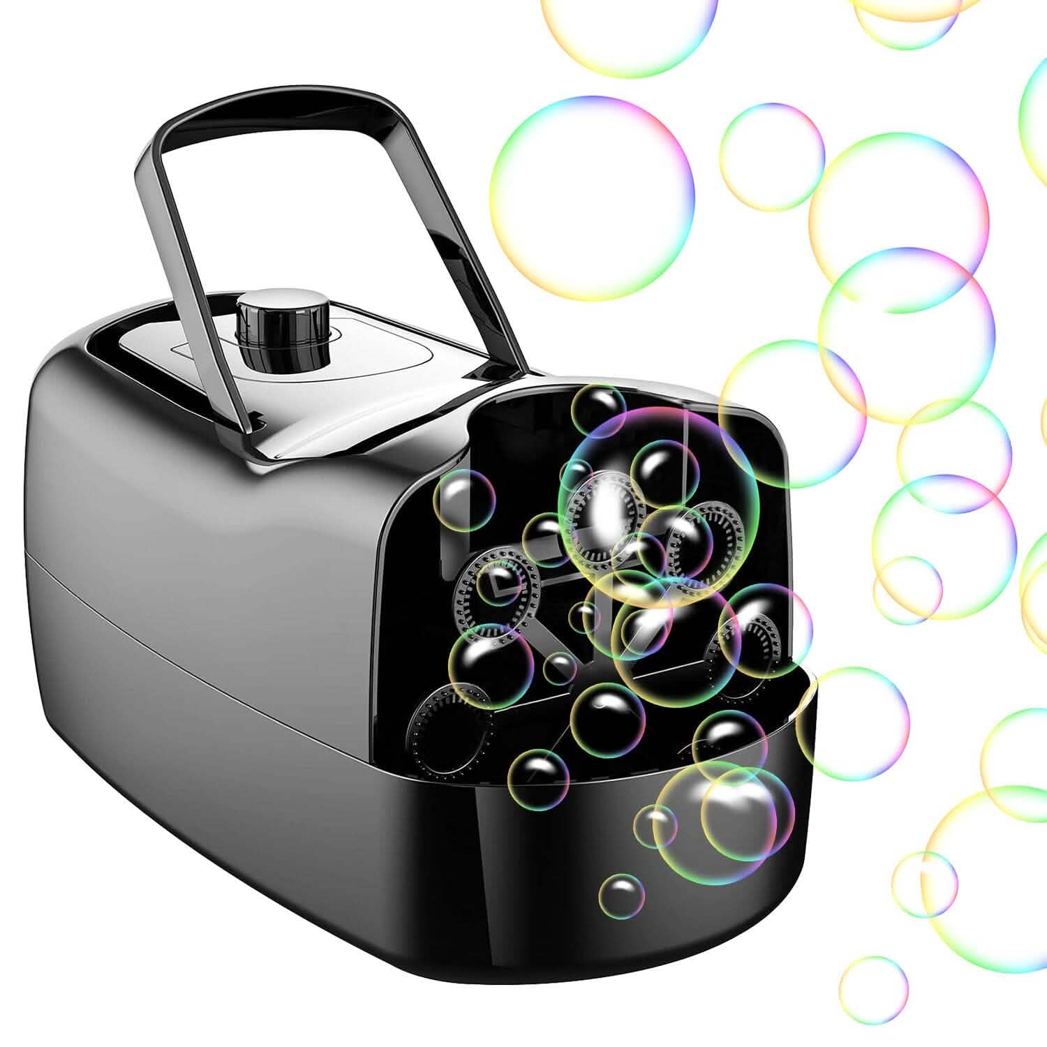 Portable Bubble Blowing Machine with 2 Speeds Handle 3000-4000 Bubbles Per Minute Plug-In Battery Powered Holiday Decor & Apparel - DailySale