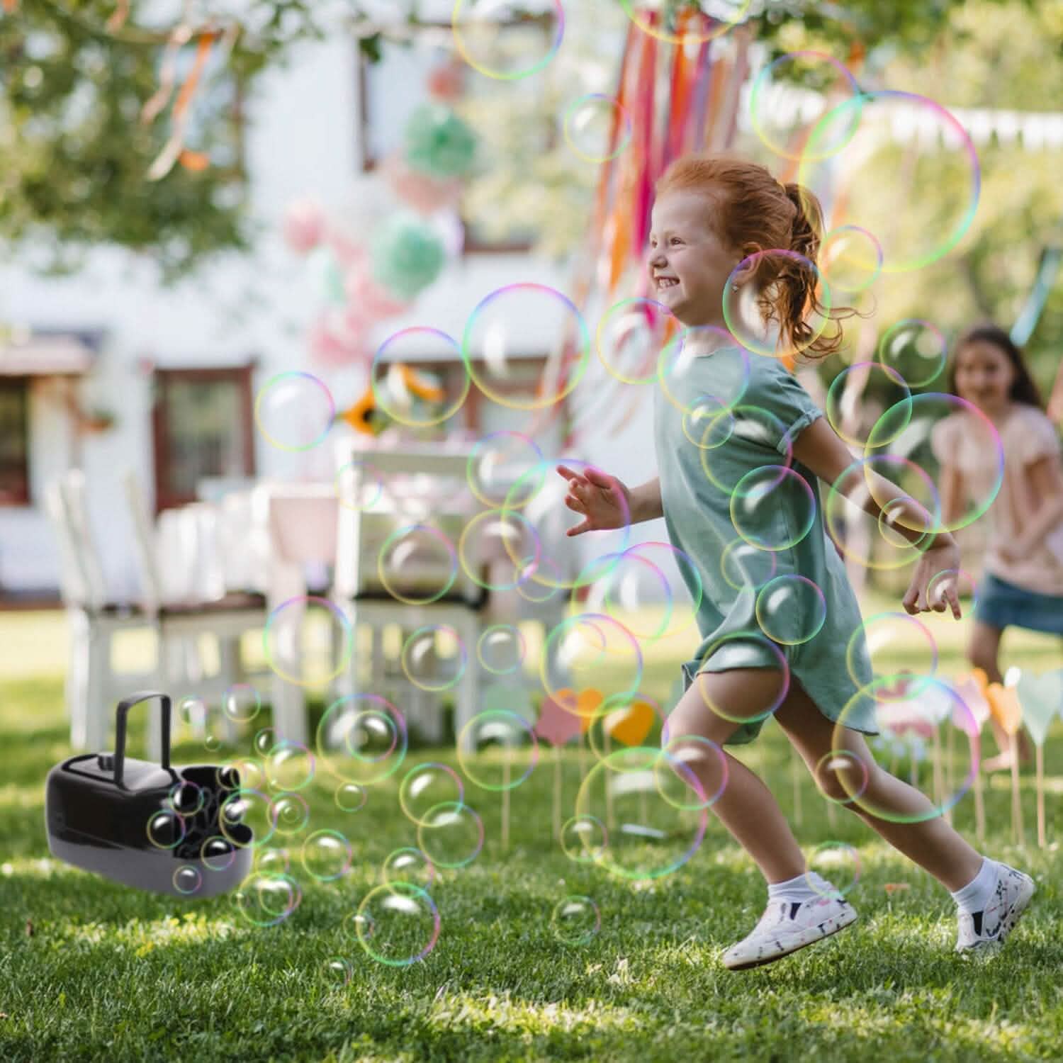 Portable Bubble Blowing Machine with 2 Speeds Handle 3000-4000 Bubbles Per Minute Plug-In Battery Powered Holiday Decor & Apparel - DailySale