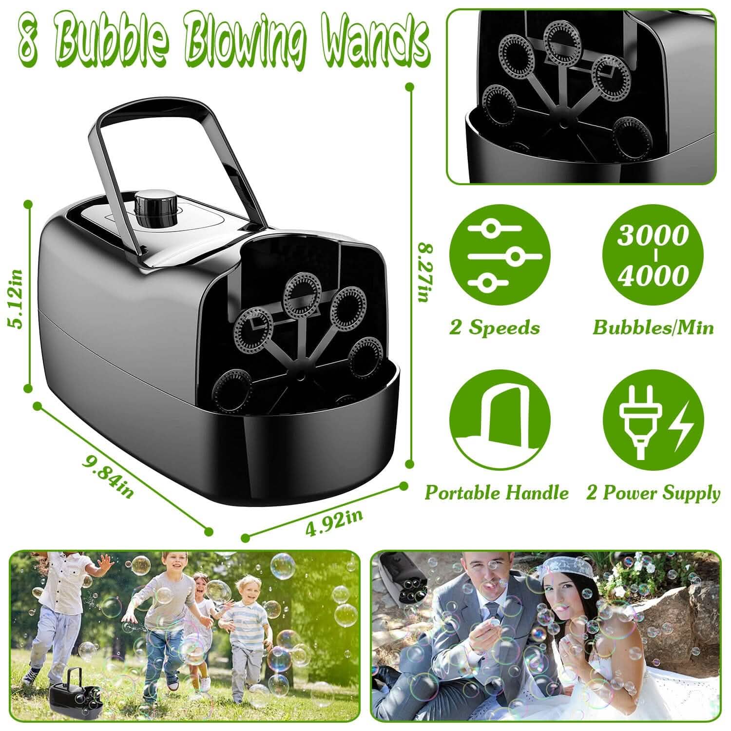 Portable Bubble Blowing Machine with 2 Speeds Handle 3000-4000 Bubbles Per Minute Plug-In Battery Powered Holiday Decor & Apparel - DailySale