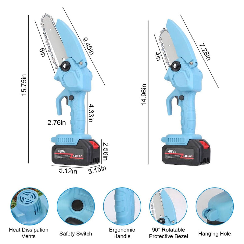Portable Handheld Cordless Small Chain Saw Battery Powered with 2Pcs 2200mAh Rechargeable Batteries 4in/6in Chains for Pruning Trees Wood Cutting Home Improvement - DailySale