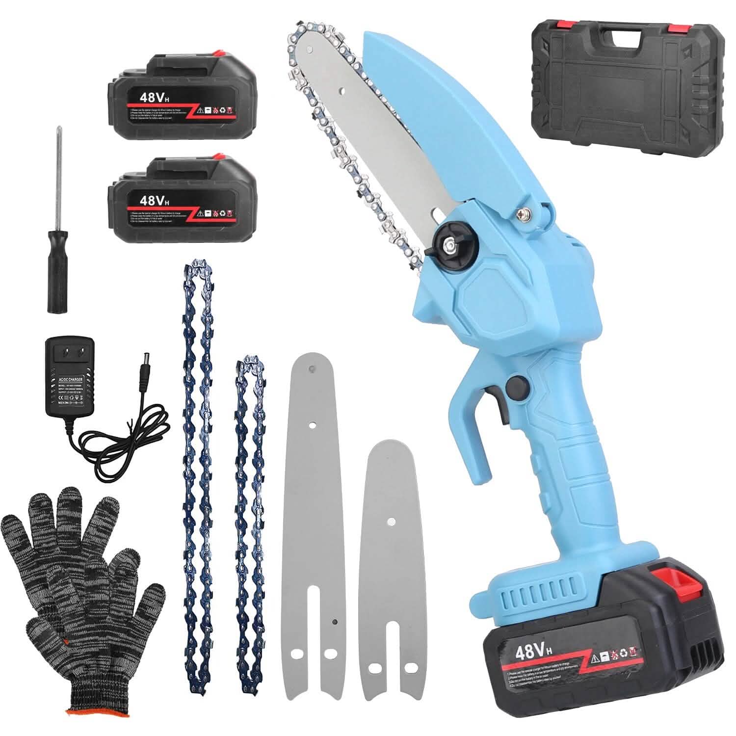 Portable Handheld Cordless Small Chain Saw Battery Powered with 2Pcs 2200mAh Rechargeable Batteries 4in/6in Chains for Pruning Trees Wood Cutting Home Improvement - DailySale
