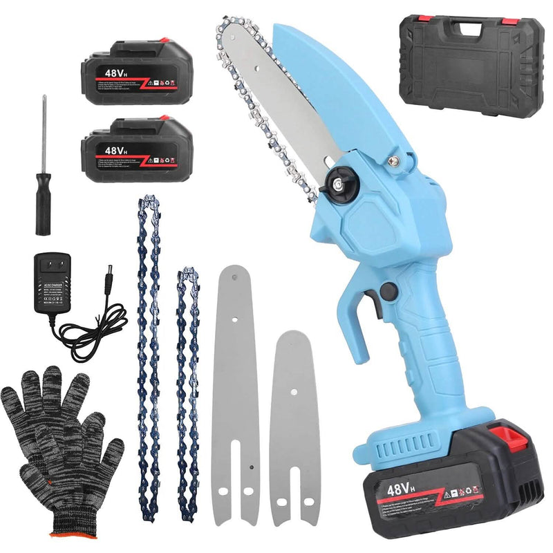 Portable Handheld Cordless Small Chain Saw Battery Powered with 2Pcs 2200mAh Rechargeable Batteries 4in/6in Chains for Pruning Trees Wood Cutting Home Improvement - DailySale