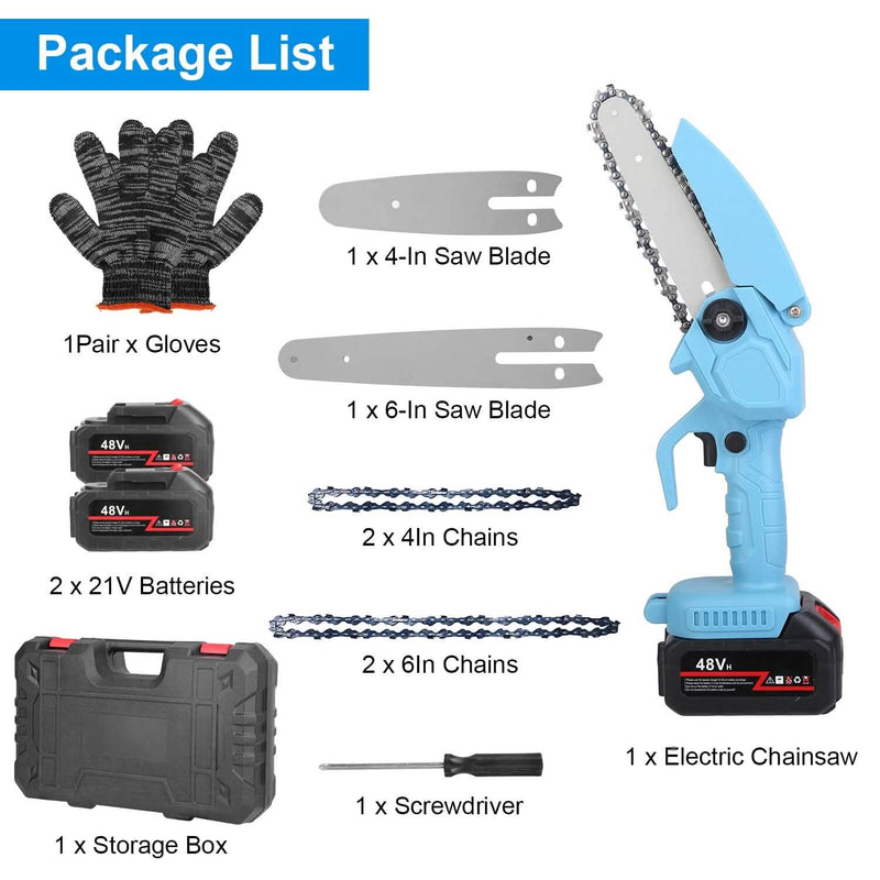 Portable Handheld Cordless Small Chain Saw Battery Powered with 2Pcs 2200mAh Rechargeable Batteries 4in/6in Chains for Pruning Trees Wood Cutting Home Improvement - DailySale