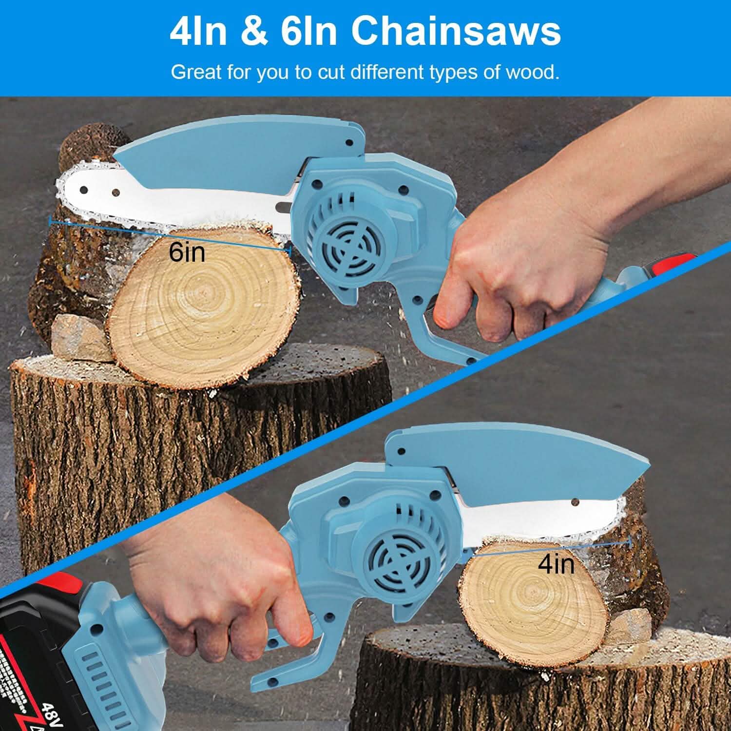 Portable Handheld Cordless Small Chain Saw Battery Powered with 2Pcs 2200mAh Rechargeable Batteries 4in/6in Chains for Pruning Trees Wood Cutting Home Improvement - DailySale